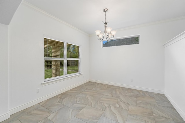 604 Caprock Canyon Trl, Georgetown, TX 78633 - spare room featuring crown molding, a chandelier, and baseboards