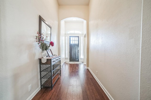 2405 Billy Pat Rd, Leander, TX 78641 - doorway to outside with dark wood-style flooring and arched walkways