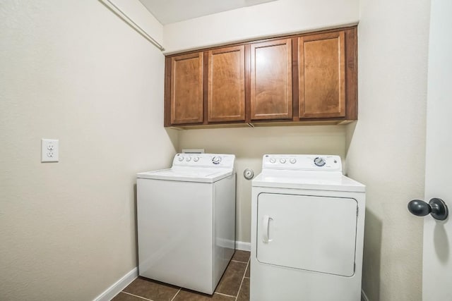 2405 Billy Pat Rd, Leander, TX 78641 - washroom featuring separate washer and dryer, cabinet space, and dark tile patterned flooring