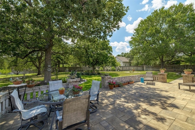 view of patio / terrace featuring a fenced backyard and outdoor dining area