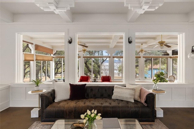 5242 Mccormick Mountain Dr Unit E, Austin, TX 78734 - sunroom / solarium with a decorative wall, beamed ceiling, plenty of natural light, coffered ceiling, and wood finished floors