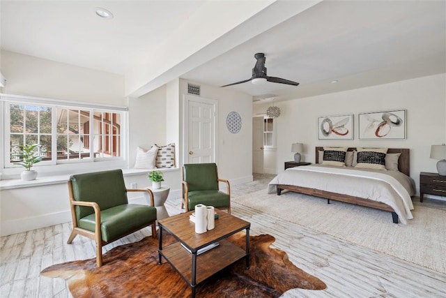 5242 Mccormick Mountain Dr Unit E, Austin, TX 78734 - bedroom with wood finished floors, a ceiling fan, and recessed lighting
