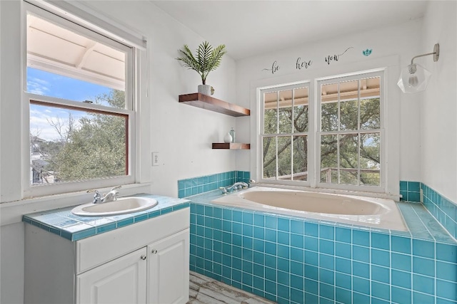 5242 Mccormick Mountain Dr Unit E, Austin, TX 78734 - bathroom featuring healthy amount of natural light, a garden tub, and vanity