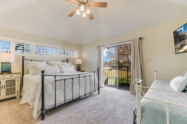 100 Boot Hl, Horseshoe Bay, TX 78657 - bedroom with access to exterior, ceiling fan, and light colored carpet