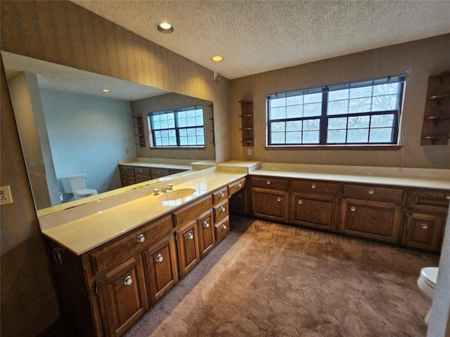3105 Indian Mound Rd, Georgetown, TX 78628 - bathroom featuring toilet, a textured ceiling, a sink, and recessed lighting