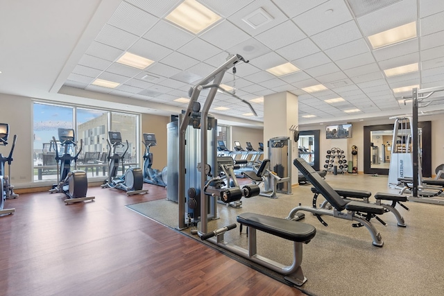 555 E 5th St Unit 817, Austin, TX 78701 - gym featuring a drop ceiling and wood finished floors