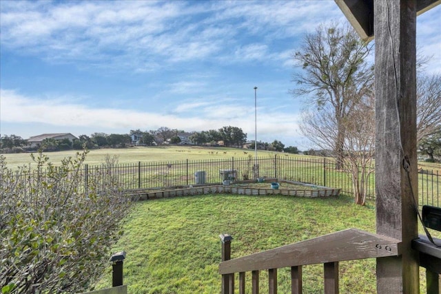 view of yard featuring a rural view and a fenced backyard