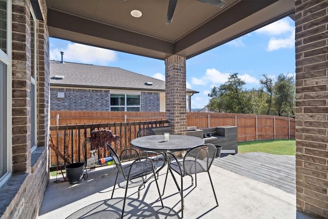 view of patio featuring a fenced backyard and outdoor dining space