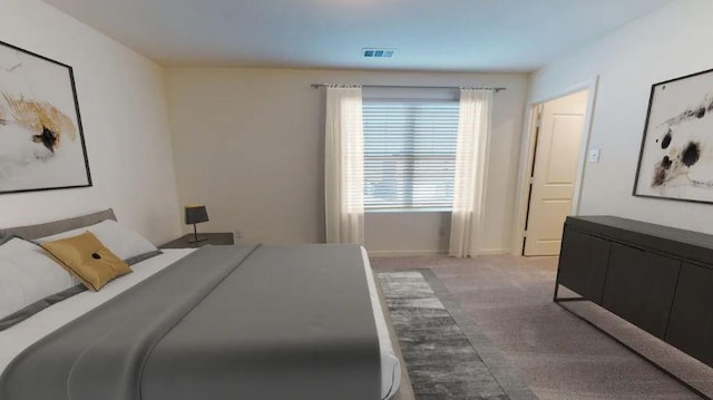 bedroom with light carpet, baseboards, and visible vents