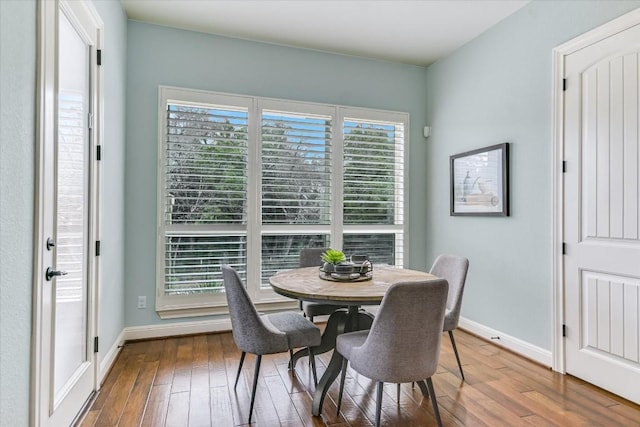 dining room with baseboards and wood finished floors