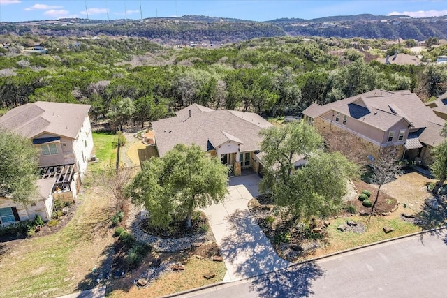 birds eye view of property with a residential view and a mountain view