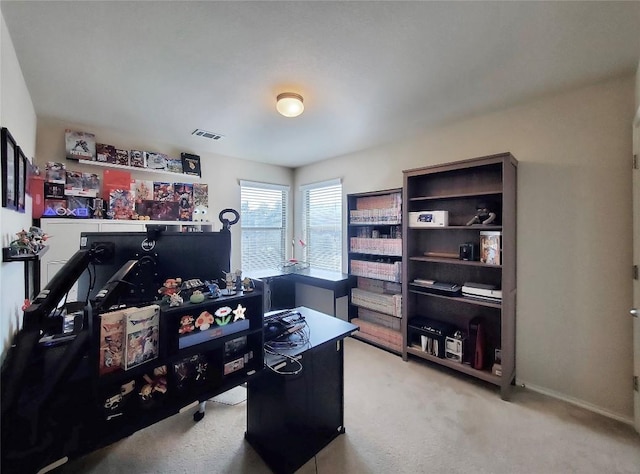 office with light colored carpet and visible vents