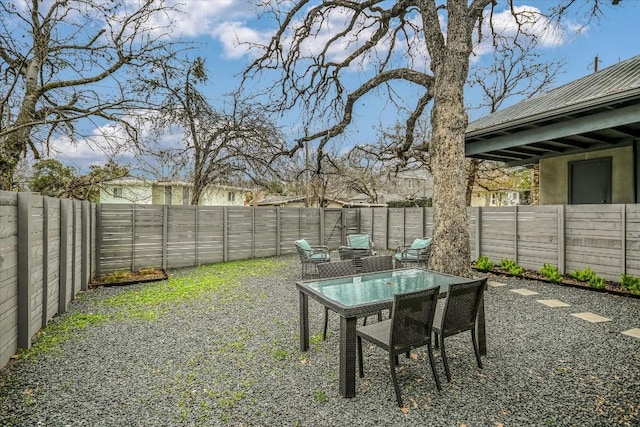 view of patio / terrace featuring a fenced backyard and outdoor dining space