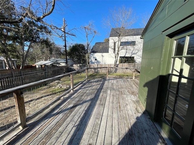 wooden terrace featuring a fenced backyard