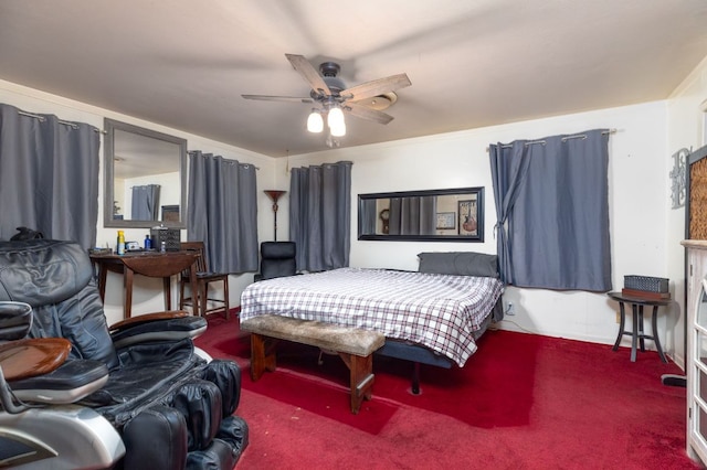 carpeted bedroom with a ceiling fan