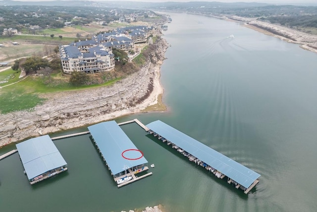 aerial view featuring a water view