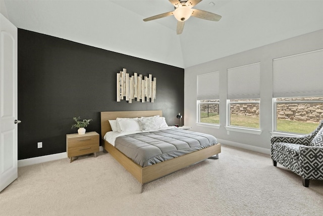 1820 Ficuzza Way, Leander, TX 78641 - bedroom with carpet floors, baseboards, ceiling fan, and high vaulted ceiling