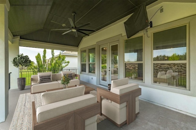 1820 Ficuzza Way, Leander, TX 78641 - view of patio / terrace featuring ceiling fan, outdoor lounge area, and french doors
