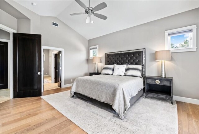 15210 Rainbow One St, Austin, TX 78734 - bedroom featuring vaulted ceiling, light wood-type flooring, baseboards, and a ceiling fan
