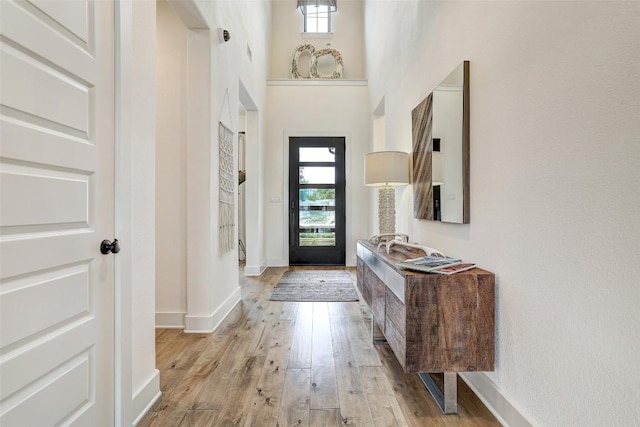 entrance foyer featuring plenty of natural light, light wood-style flooring, and baseboards