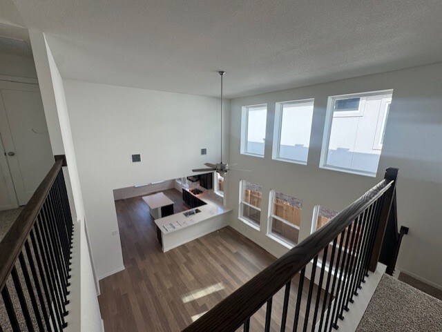 2705 Sage Ranch Dr Unit 24, Leander, TX 78641 - corridor with an upstairs landing, wood finished floors, and a textured ceiling