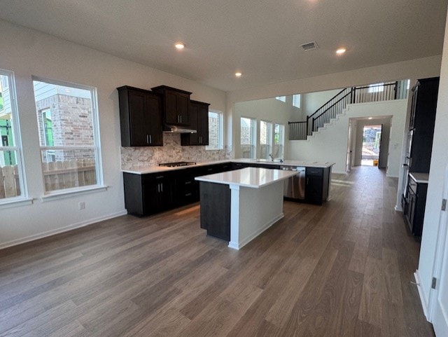2705 Sage Ranch Dr Unit 24, Leander, TX 78641 - kitchen featuring a center island, healthy amount of natural light, stainless steel appliances, wood finished floors, and recessed lighting