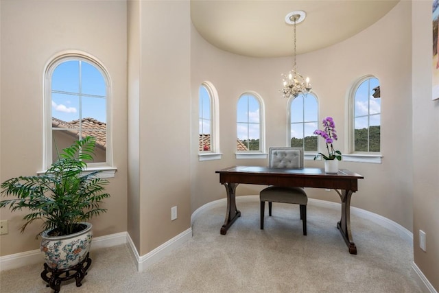 5807 City Park Rd Unit 14, Austin, TX 78730 - office area featuring healthy amount of natural light, carpet flooring, a chandelier, and baseboards