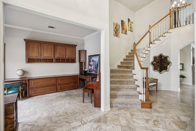 3304 Mulberry Creek Dr, Austin, TX 78732 - stairs featuring arched walkways and ornamental molding
