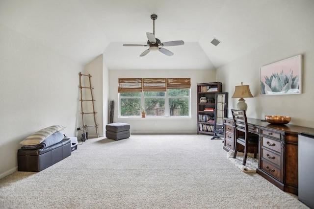 3304 Mulberry Creek Dr, Austin, TX 78732 - carpeted office featuring a ceiling fan and lofted ceiling