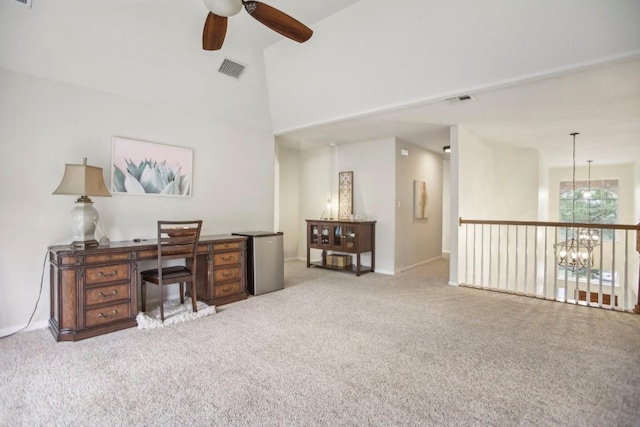 3304 Mulberry Creek Dr, Austin, TX 78732 - office featuring ceiling fan, carpet floors, and a towering ceiling