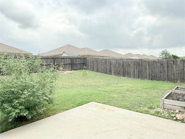 view of yard featuring a fenced backyard and a patio area