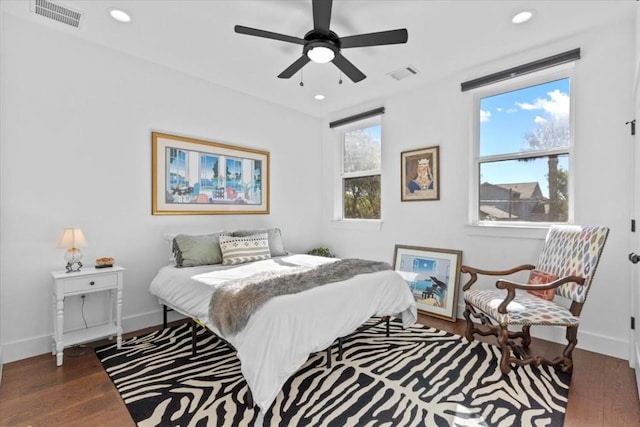 2115 Uphill Ln Unit A, Austin, TX 78741 - bedroom with wood finished floors, recessed lighting, and ceiling fan
