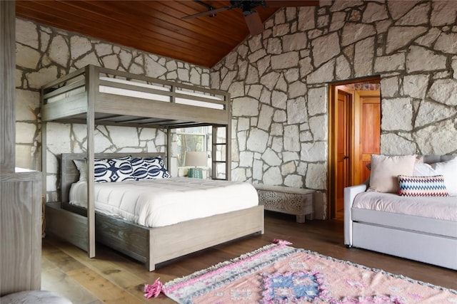 19745 Lakehurst Loop, Spicewood, TX 78669 - bedroom with vaulted ceiling, wood ceiling, and wood finished floors