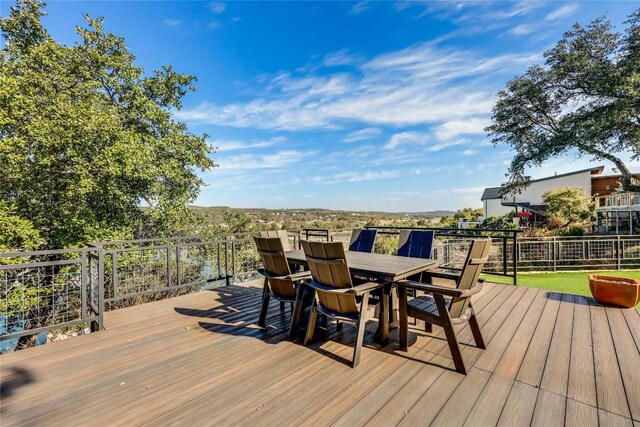 19745 Lakehurst Loop, Spicewood, TX 78669 - wooden deck with outdoor dining space