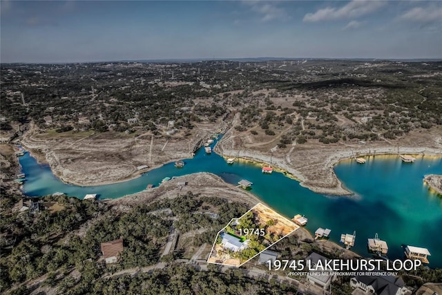 19745 Lakehurst Loop, Spicewood, TX 78669 - aerial view of property's location with a large body of water and property boundaries highlighted