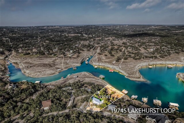 19745 Lakehurst Loop, Spicewood, TX 78669 - view of property location with a nearby body of water and property boundaries highlighted
