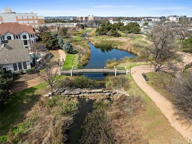 aerial view with a water view