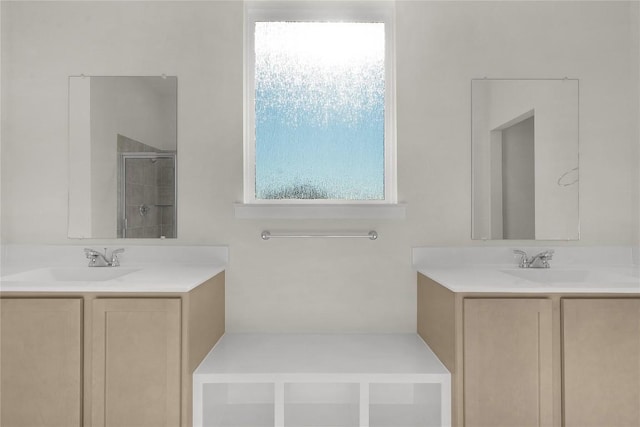 2705 Sage Ranch Dr Unit 6, Leander, TX 78641 - bathroom with two vanities and an enclosed shower