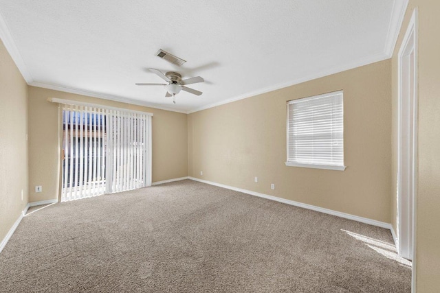 1206 Hi Stirrup Unit 311, Horseshoe Bay, TX 78657 - unfurnished room with crown molding, a ceiling fan, carpet, and plenty of natural light