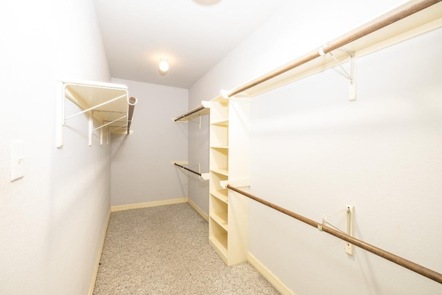 walk in closet featuring light colored carpet