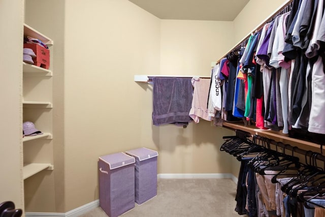 spacious closet with light colored carpet