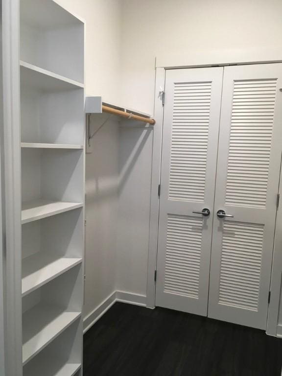 spacious closet featuring dark wood-type flooring