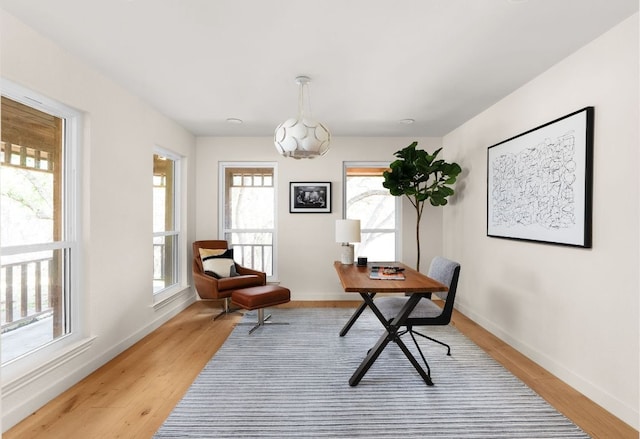 office area featuring baseboards and wood finished floors