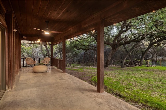 view of patio / terrace featuring ceiling fan