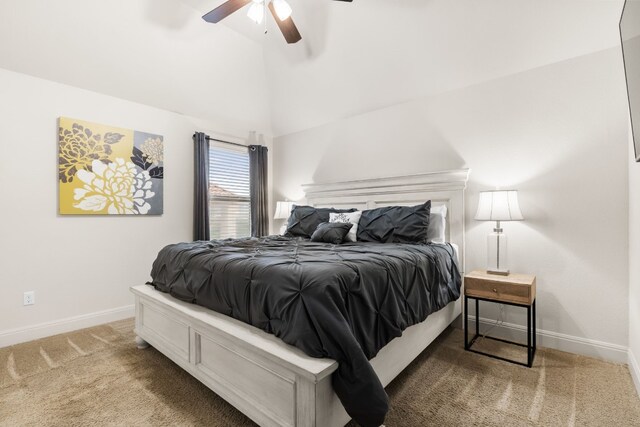 3804 Venezia Vw, Leander, TX 78641 - bedroom with carpet floors, vaulted ceiling, and ceiling fan