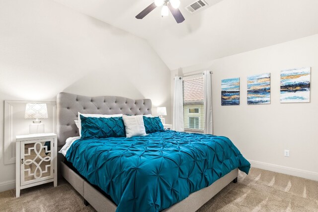 3804 Venezia Vw, Leander, TX 78641 - bedroom featuring carpet, lofted ceiling, and a ceiling fan