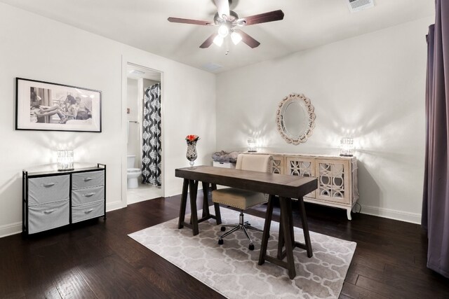 3804 Venezia Vw, Leander, TX 78641 - home office with ceiling fan and dark wood-style flooring