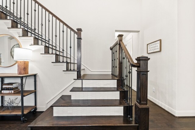 3804 Venezia Vw, Leander, TX 78641 - staircase with wood finished floors and a towering ceiling