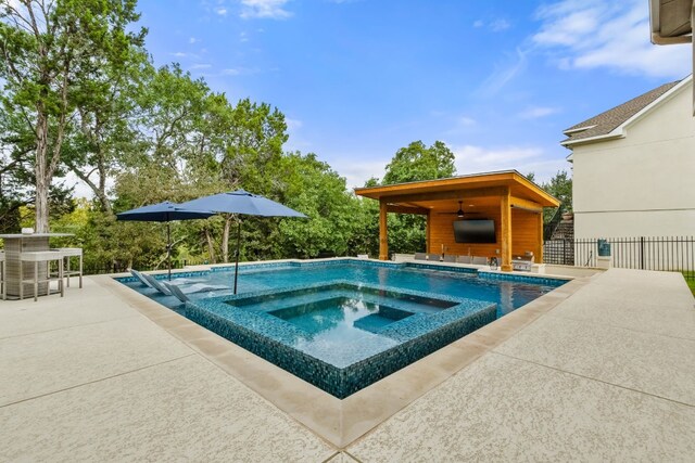 3804 Venezia Vw, Leander, TX 78641 - view of pool featuring a patio area, a ceiling fan, and a pool with connected hot tub