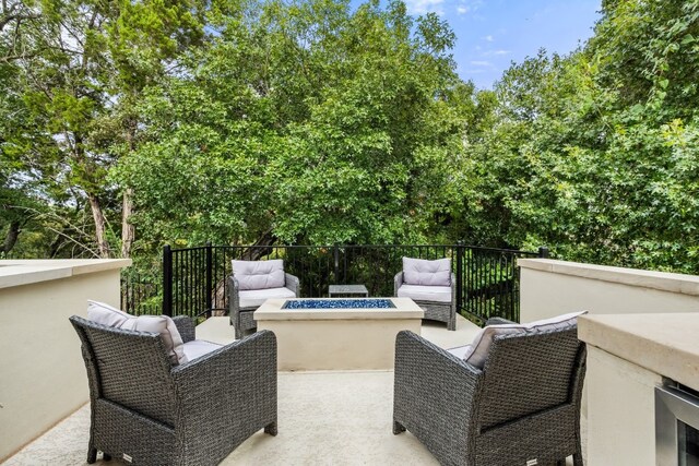 3804 Venezia Vw, Leander, TX 78641 - view of patio / terrace with an outdoor living space with a fire pit and wine cooler